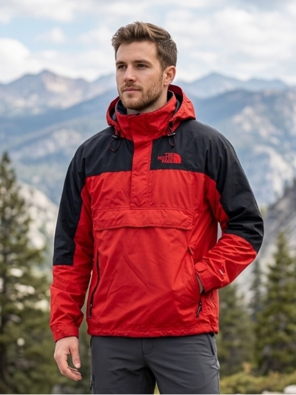 The North Face Vintage Red & Black Anorak Pullover Jacket